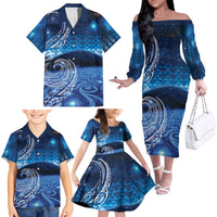 New Zealand Matariki Family Matching Off The Shoulder Long Sleeve Dress and Hawaiian Shirt Taniko Aramoana With Koru Galaxy Sky Night LT9 - Polynesian Pride