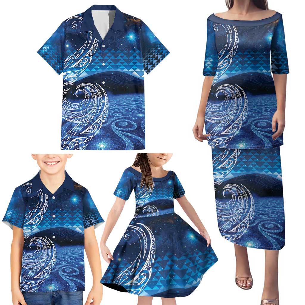 New Zealand Matariki Family Matching Puletasi and Hawaiian Shirt Taniko Aramoana With Koru Galaxy Sky Night LT9 - Polynesian Pride