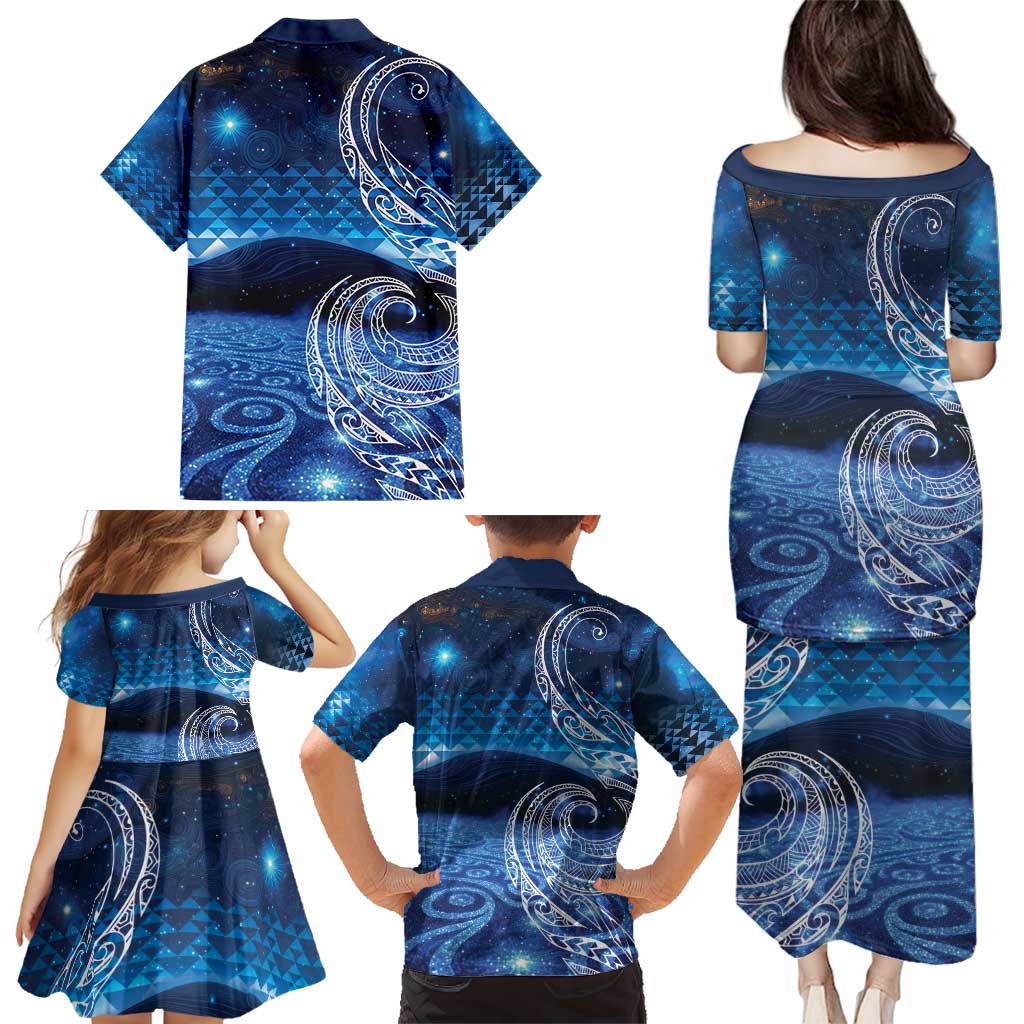 New Zealand Matariki Family Matching Puletasi and Hawaiian Shirt Taniko Aramoana With Koru Galaxy Sky Night LT9 - Polynesian Pride