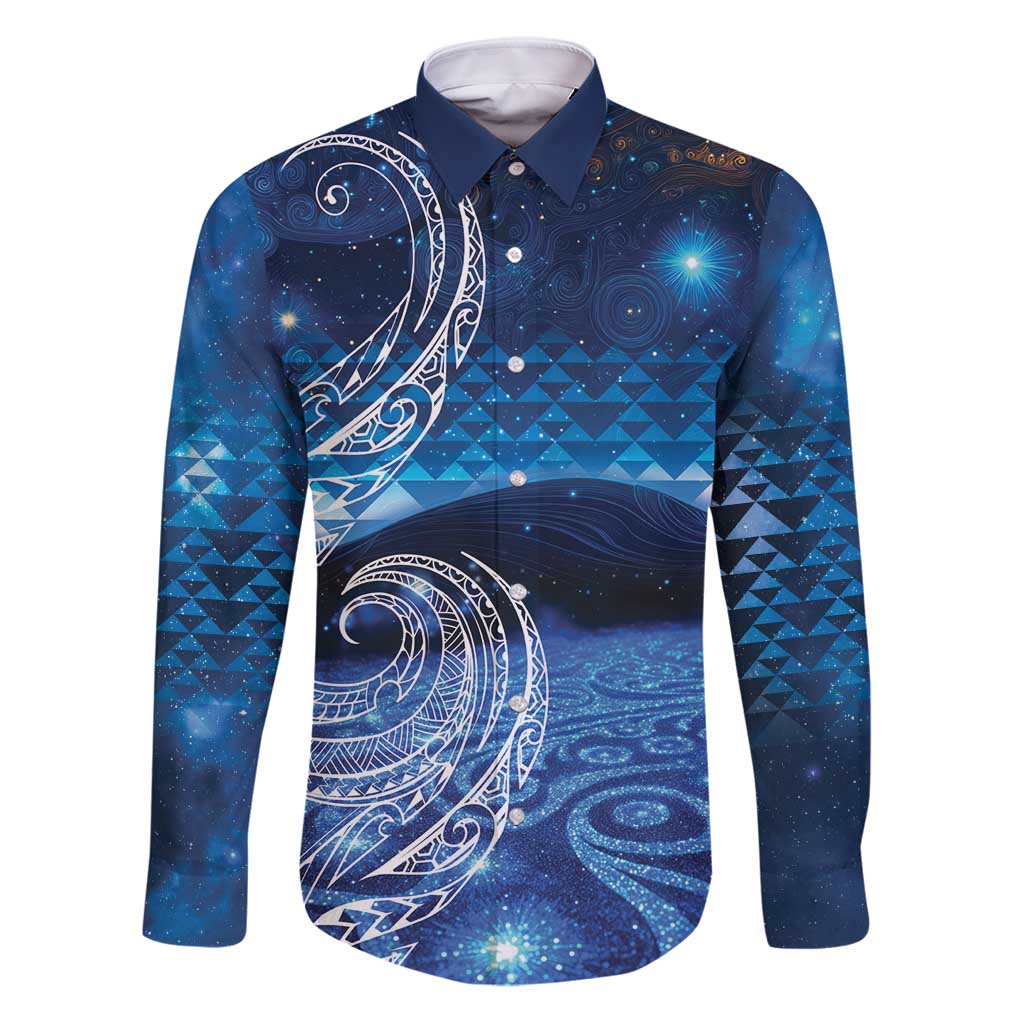 New Zealand Matariki Family Matching Puletasi and Hawaiian Shirt Taniko Aramoana With Koru Galaxy Sky Night LT9 Dad's Shirt - Long Sleeve Galaxy - Polynesian Pride