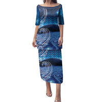 New Zealand Matariki Family Matching Puletasi and Hawaiian Shirt Taniko Aramoana With Koru Galaxy Sky Night LT9 Mom's Dress Galaxy - Polynesian Pride