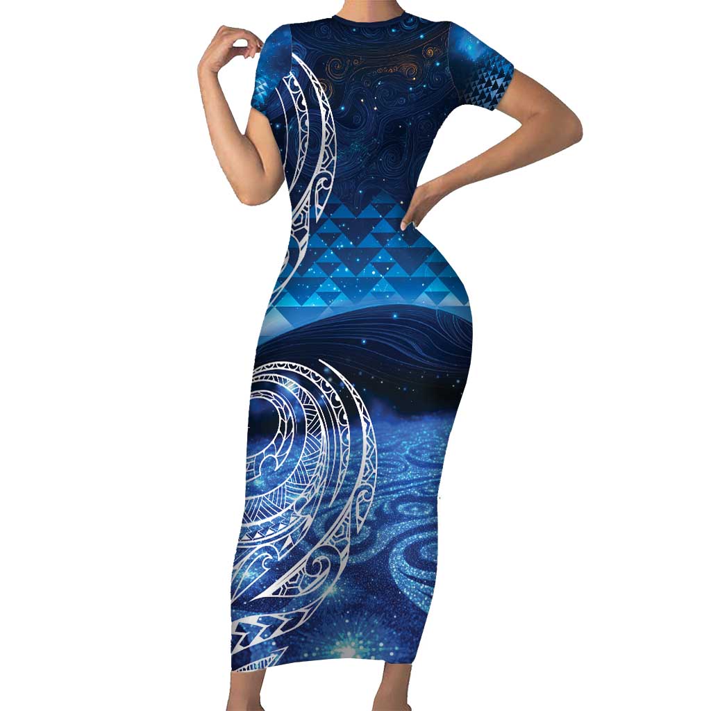 New Zealand Matariki Family Matching Short Sleeve Bodycon Dress and Hawaiian Shirt Taniko Aramoana With Koru Galaxy Sky Night LT9 Mom's Dress Galaxy - Polynesian Pride