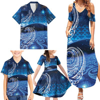 New Zealand Matariki Family Matching Summer Maxi Dress and Hawaiian Shirt Taniko Aramoana With Koru Galaxy Sky Night LT9 - Polynesian Pride
