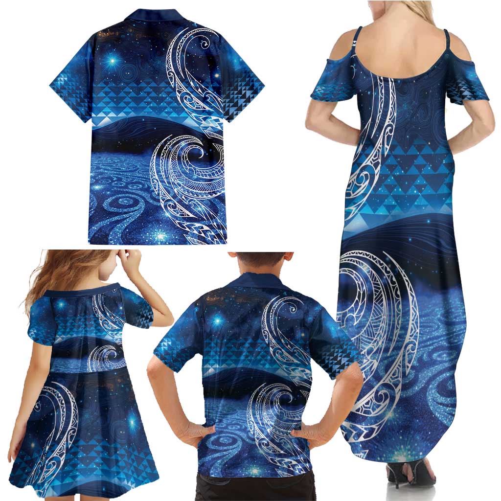 New Zealand Matariki Family Matching Summer Maxi Dress and Hawaiian Shirt Taniko Aramoana With Koru Galaxy Sky Night LT9 - Polynesian Pride