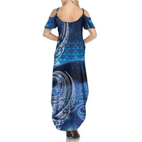 New Zealand Matariki Family Matching Summer Maxi Dress and Hawaiian Shirt Taniko Aramoana With Koru Galaxy Sky Night LT9 - Polynesian Pride
