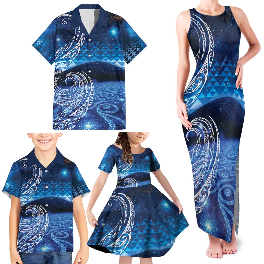 New Zealand Matariki Family Matching Tank Maxi Dress and Hawaiian Shirt Taniko Aramoana With Koru Galaxy Sky Night LT9 - Polynesian Pride