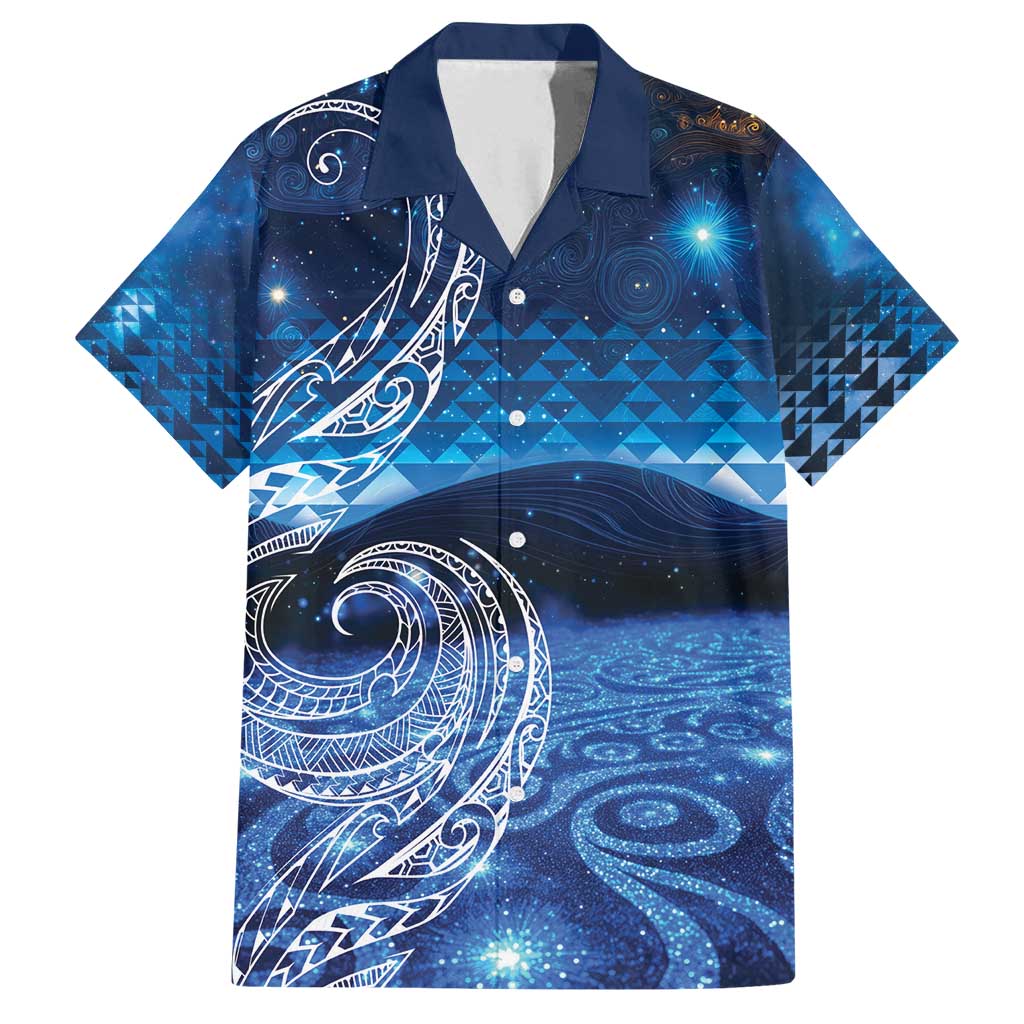New Zealand Matariki Family Matching Tank Maxi Dress and Hawaiian Shirt Taniko Aramoana With Koru Galaxy Sky Night LT9 Dad's Shirt - Short Sleeve Galaxy - Polynesian Pride