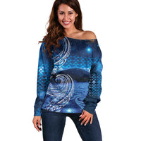 New Zealand Matariki Off Shoulder Sweater Taniko Aramoana With Koru Galaxy Sky Night