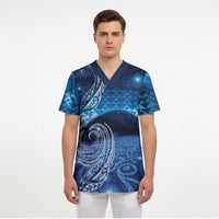New Zealand Matariki Scrub Top Taniko Aramoana With Koru Galaxy Sky Night - Polynesian Pride