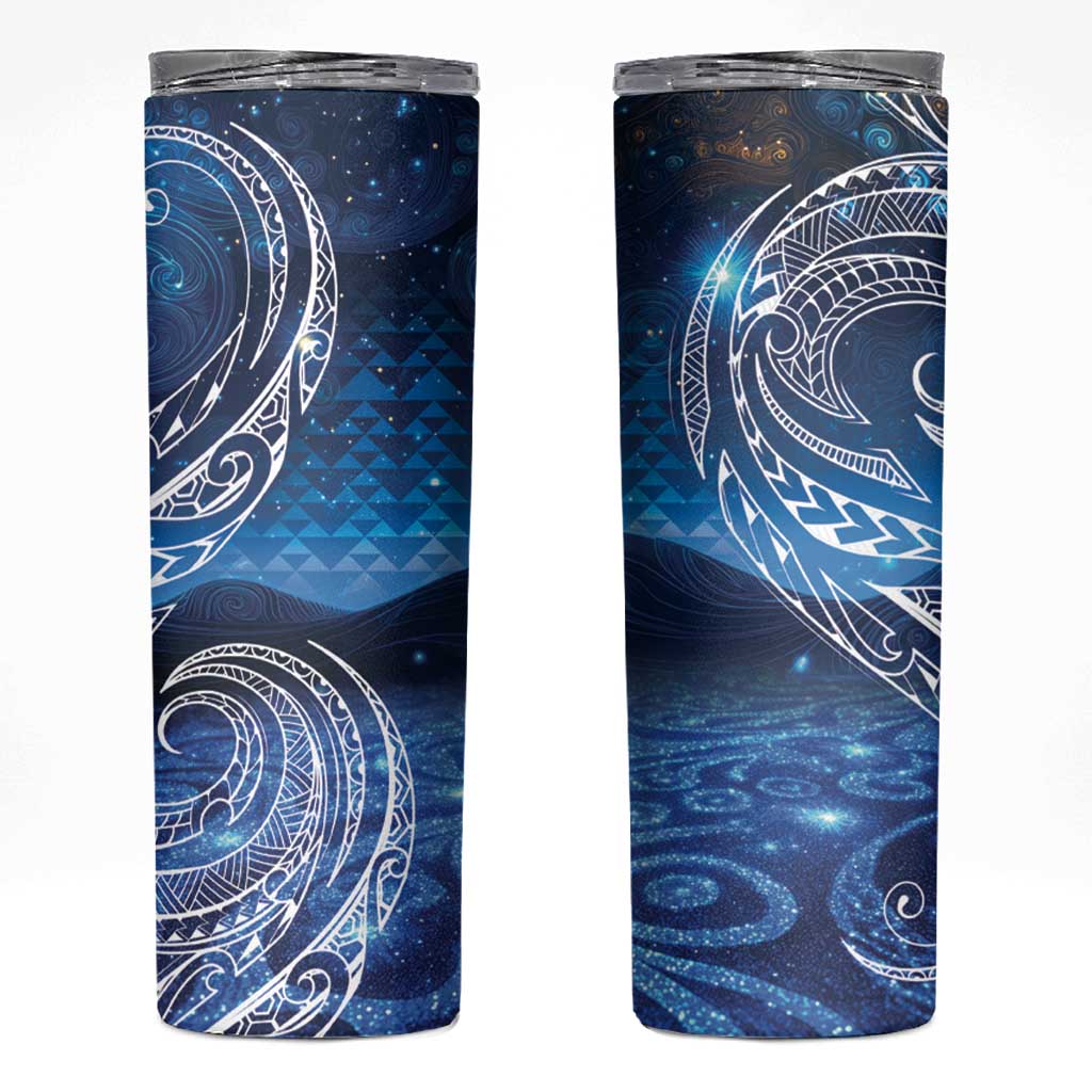 New Zealand Matariki Skinny Tumbler Taniko Aramoana With Koru Galaxy Sky Night LT9 Galaxy - Polynesian Pride