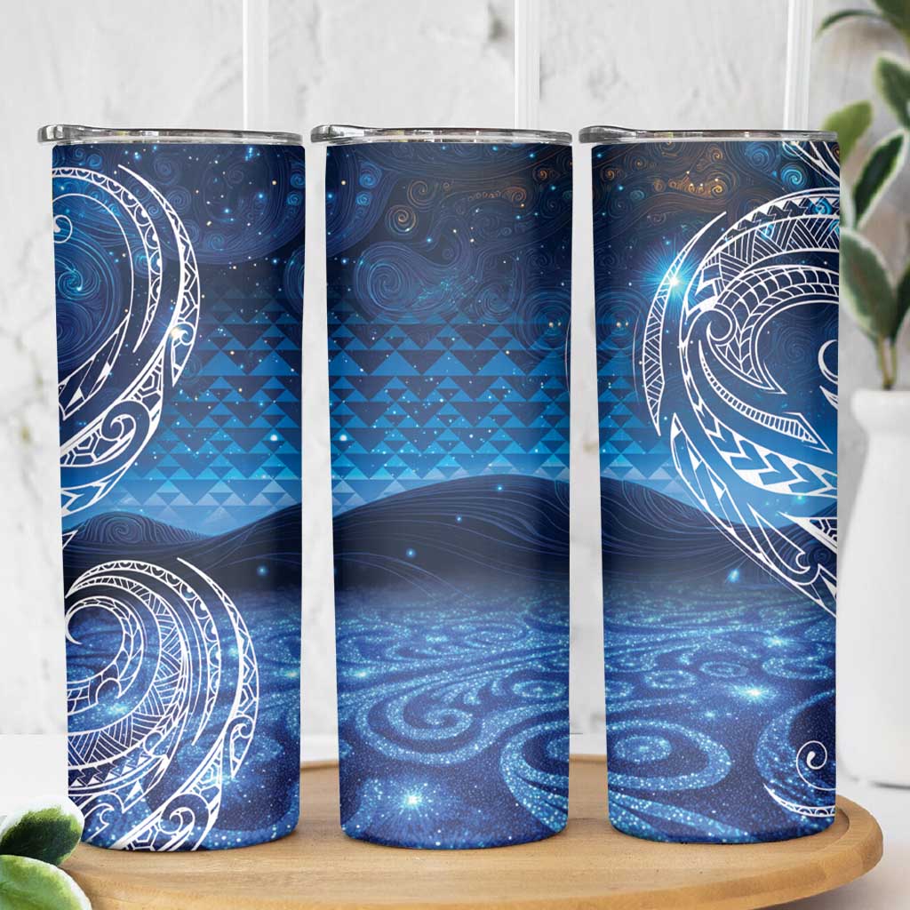 New Zealand Matariki Skinny Tumbler Taniko Aramoana With Koru Galaxy Sky Night LT9 - Polynesian Pride