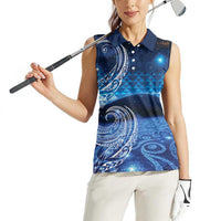New Zealand Matariki Women Sleeveless Polo Shirt Taniko Aramoana With Koru Galaxy Sky Night LT9 - Polynesian Pride