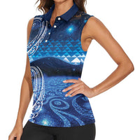 New Zealand Matariki Women Sleeveless Polo Shirt Taniko Aramoana With Koru Galaxy Sky Night LT9 - Polynesian Pride