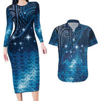 New Zealand Matariki Couples Matching Long Sleeve Bodycon Dress and Hawaiian Shirt Taniko Aramoana With Maori Galaxy Sky Night LT9 Galaxy - Polynesian Pride