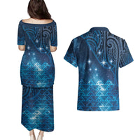 New Zealand Matariki Couples Matching Puletasi and Hawaiian Shirt Taniko Aramoana With Maori Galaxy Sky Night LT9 - Polynesian Pride