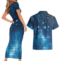 New Zealand Matariki Couples Matching Short Sleeve Bodycon Dress and Hawaiian Shirt Taniko Aramoana With Maori Galaxy Sky Night LT9 - Polynesian Pride