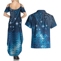 New Zealand Matariki Couples Matching Summer Maxi Dress and Hawaiian Shirt Taniko Aramoana With Maori Galaxy Sky Night LT9 - Polynesian Pride