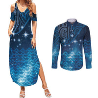 New Zealand Matariki Couples Matching Summer Maxi Dress and Long Sleeve Button Shirt Taniko Aramoana With Maori Galaxy Sky Night LT9 Galaxy - Polynesian Pride