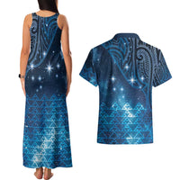 New Zealand Matariki Couples Matching Tank Maxi Dress and Hawaiian Shirt Taniko Aramoana With Maori Galaxy Sky Night LT9 - Polynesian Pride