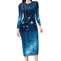 New Zealand Matariki Family Matching Long Sleeve Bodycon Dress and Hawaiian Shirt Taniko Aramoana With Maori Galaxy Sky Night LT9 Mom's Dress Galaxy - Polynesian Pride