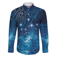 New Zealand Matariki Family Matching Off The Shoulder Long Sleeve Dress and Hawaiian Shirt Taniko Aramoana With Maori Galaxy Sky Night LT9 Dad's Shirt - Long Sleeve Galaxy - Polynesian Pride