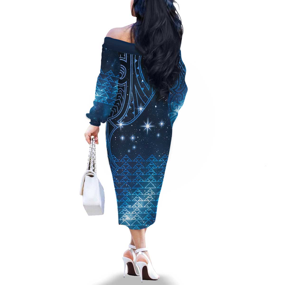 New Zealand Matariki Family Matching Off The Shoulder Long Sleeve Dress and Hawaiian Shirt Taniko Aramoana With Maori Galaxy Sky Night LT9 - Polynesian Pride