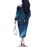 New Zealand Matariki Family Matching Off The Shoulder Long Sleeve Dress and Hawaiian Shirt Taniko Aramoana With Maori Galaxy Sky Night LT9 - Polynesian Pride