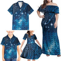 New Zealand Matariki Family Matching Off Shoulder Maxi Dress and Hawaiian Shirt Taniko Aramoana With Maori Galaxy Sky Night LT9 - Polynesian Pride