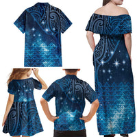 New Zealand Matariki Family Matching Off Shoulder Maxi Dress and Hawaiian Shirt Taniko Aramoana With Maori Galaxy Sky Night LT9 - Polynesian Pride