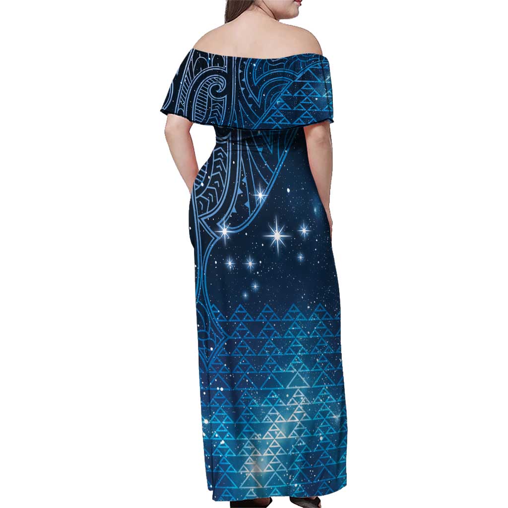 New Zealand Matariki Family Matching Off Shoulder Maxi Dress and Hawaiian Shirt Taniko Aramoana With Maori Galaxy Sky Night LT9 - Polynesian Pride