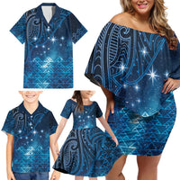 New Zealand Matariki Family Matching Off Shoulder Short Dress and Hawaiian Shirt Taniko Aramoana With Maori Galaxy Sky Night LT9 - Polynesian Pride