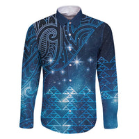 New Zealand Matariki Family Matching Off Shoulder Short Dress and Hawaiian Shirt Taniko Aramoana With Maori Galaxy Sky Night LT9 Dad's Shirt - Long Sleeve Galaxy - Polynesian Pride