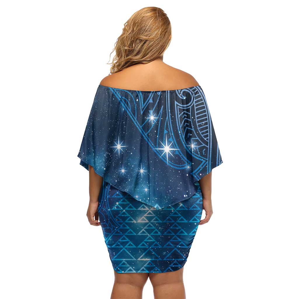 New Zealand Matariki Family Matching Off Shoulder Short Dress and Hawaiian Shirt Taniko Aramoana With Maori Galaxy Sky Night LT9 - Polynesian Pride