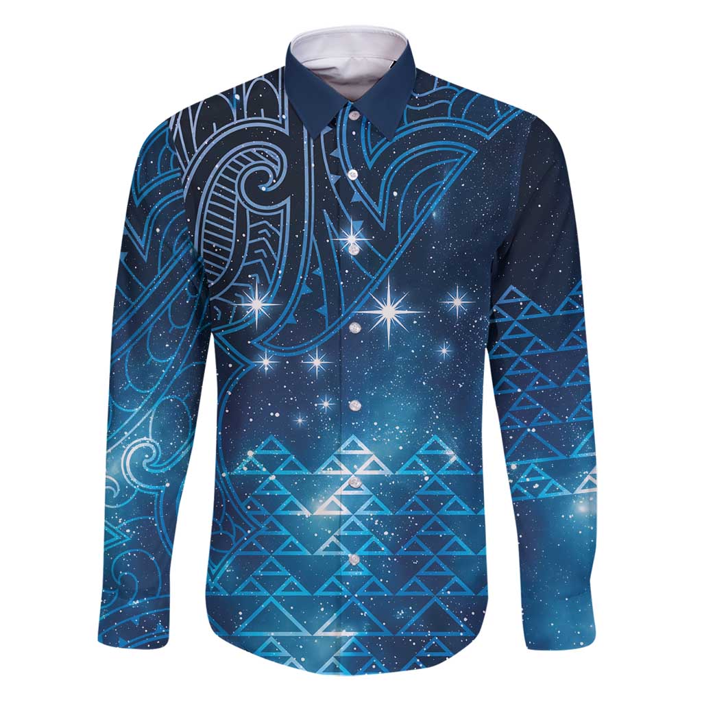New Zealand Matariki Family Matching Puletasi and Hawaiian Shirt Taniko Aramoana With Maori Galaxy Sky Night LT9 Dad's Shirt - Long Sleeve Galaxy - Polynesian Pride