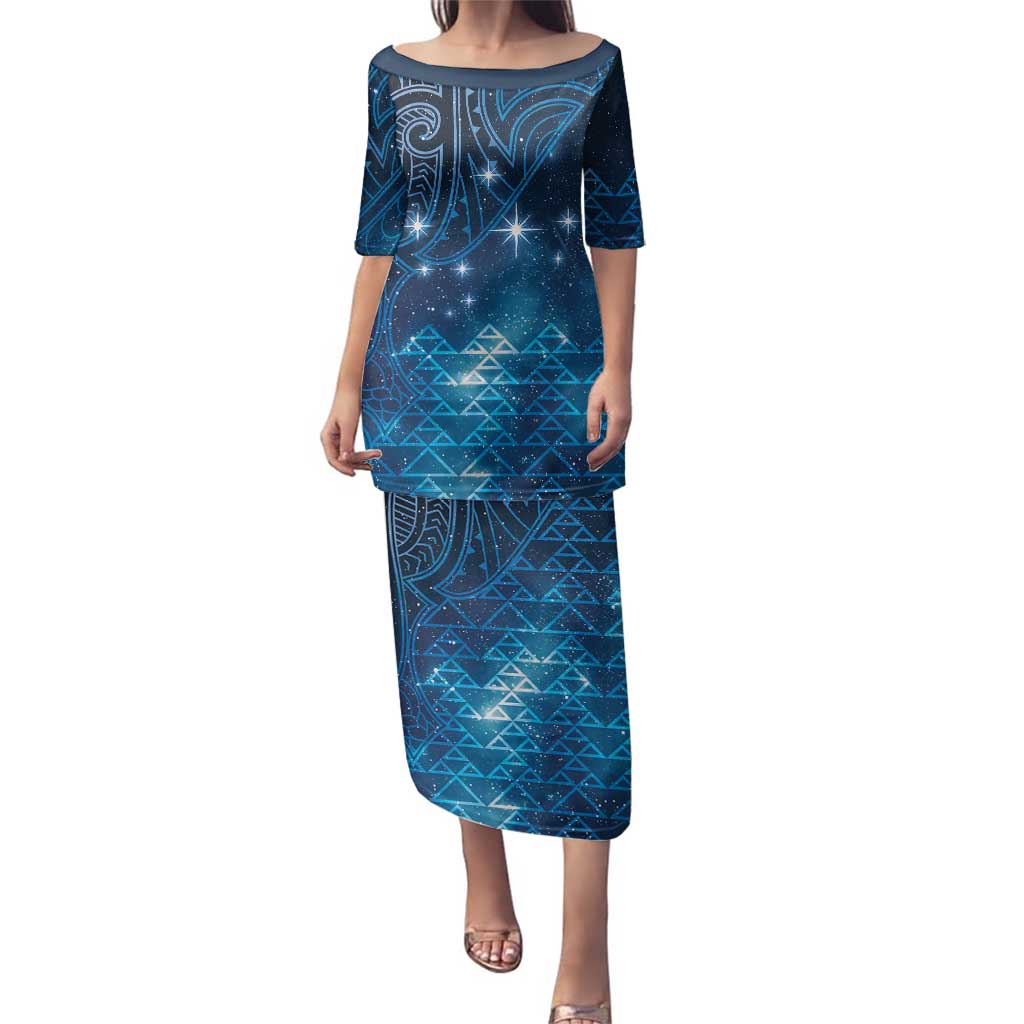 New Zealand Matariki Family Matching Puletasi and Hawaiian Shirt Taniko Aramoana With Maori Galaxy Sky Night LT9 Mom's Dress Galaxy - Polynesian Pride
