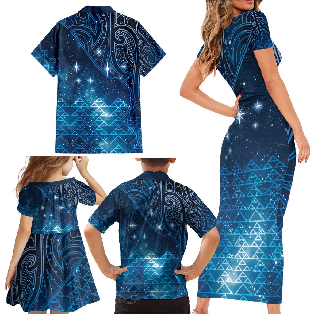 New Zealand Matariki Family Matching Short Sleeve Bodycon Dress and Hawaiian Shirt Taniko Aramoana With Maori Galaxy Sky Night LT9 - Polynesian Pride