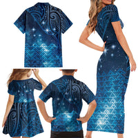 New Zealand Matariki Family Matching Short Sleeve Bodycon Dress and Hawaiian Shirt Taniko Aramoana With Maori Galaxy Sky Night LT9 - Polynesian Pride