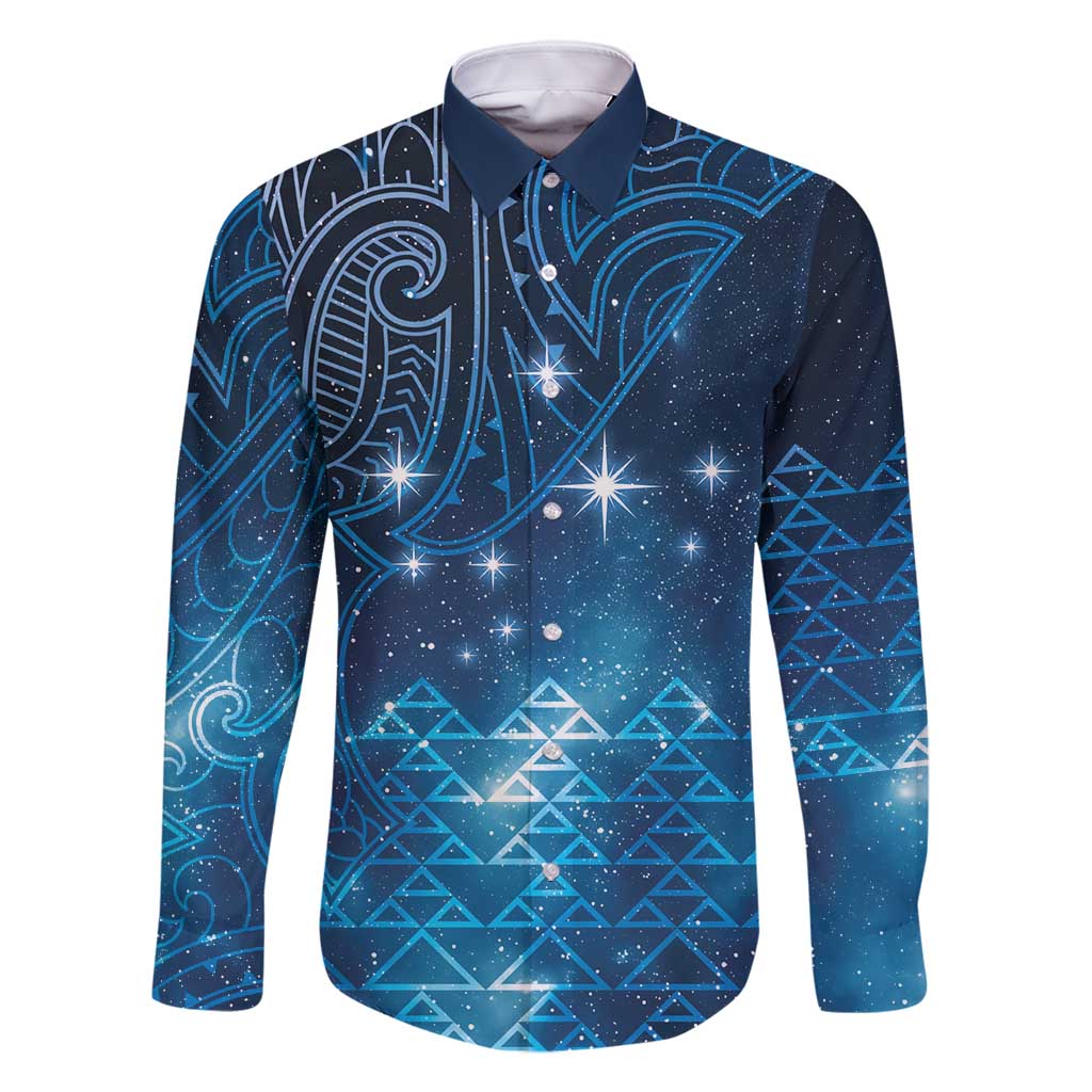 New Zealand Matariki Family Matching Summer Maxi Dress and Hawaiian Shirt Taniko Aramoana With Maori Galaxy Sky Night LT9 Dad's Shirt - Long Sleeve Galaxy - Polynesian Pride