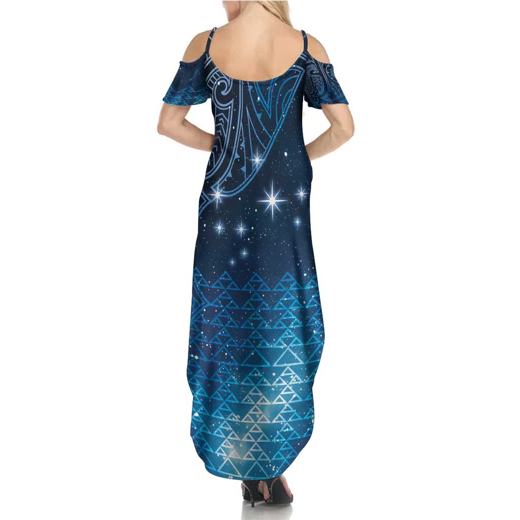 New Zealand Matariki Family Matching Summer Maxi Dress and Hawaiian Shirt Taniko Aramoana With Maori Galaxy Sky Night LT9 - Polynesian Pride