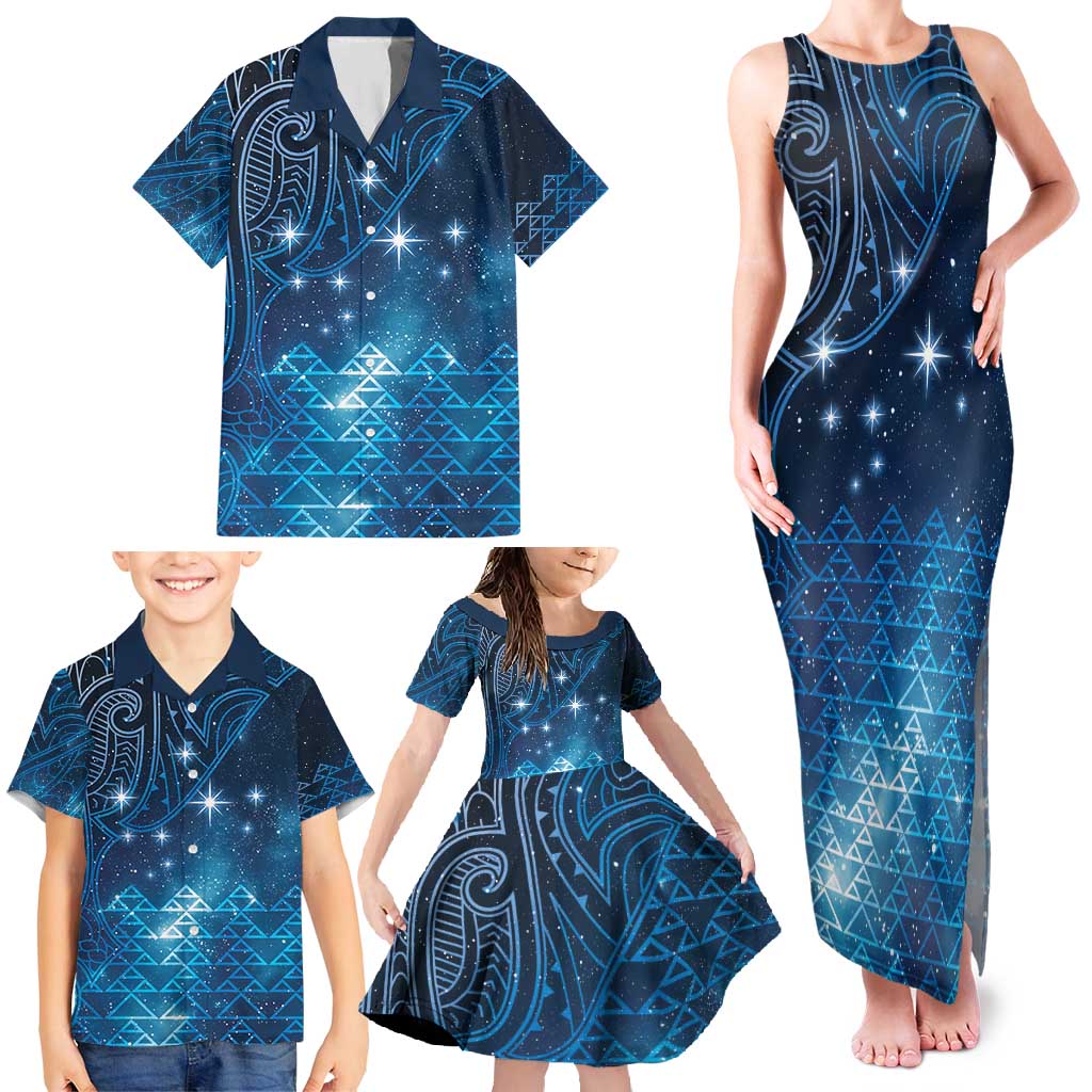 New Zealand Matariki Family Matching Tank Maxi Dress and Hawaiian Shirt Taniko Aramoana With Maori Galaxy Sky Night LT9 - Polynesian Pride