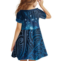 New Zealand Matariki Kid Short Sleeve Dress Taniko Aramoana With Maori Galaxy Sky Night