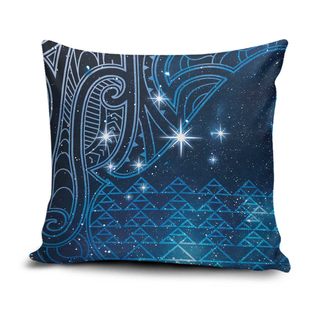 New Zealand Matariki Pillow Cover Taniko Aramoana With Maori Galaxy Sky Night - Polynesian Pride