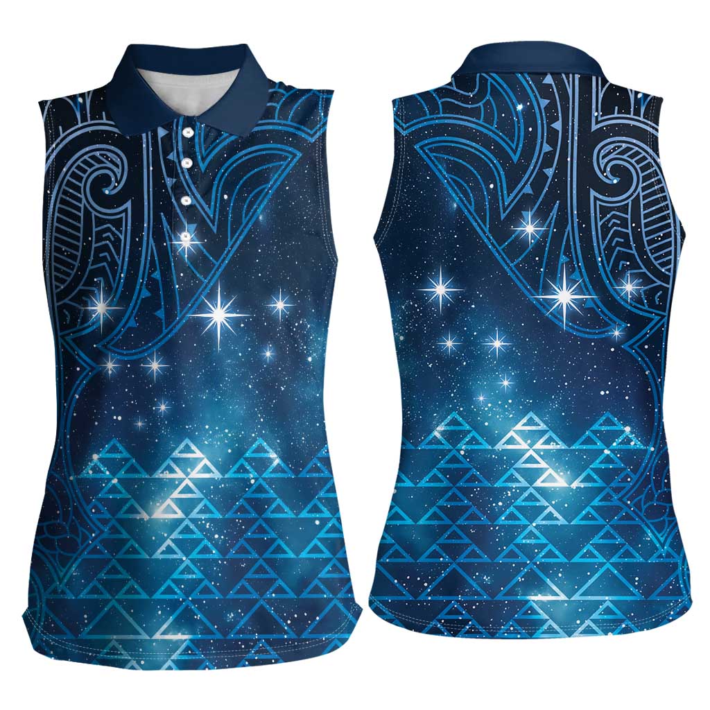New Zealand Matariki Women Sleeveless Polo Shirt Taniko Aramoana With Maori Galaxy Sky Night LT9 - Polynesian Pride