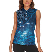 New Zealand Matariki Women Sleeveless Polo Shirt Taniko Aramoana With Maori Galaxy Sky Night LT9 - Polynesian Pride