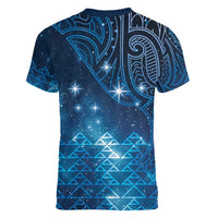 New Zealand Matariki Women V-Neck T-Shirt Taniko Aramoana With Maori Galaxy Sky Night LT9 - Polynesian Pride