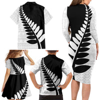 New Zealand Silver Fern Niho Taniwha Family Matching Long Sleeve Bodycon Dress and Hawaiian Shirt LT9 - Polynesian Pride