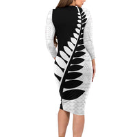 New Zealand Silver Fern Niho Taniwha Family Matching Long Sleeve Bodycon Dress and Hawaiian Shirt LT9 - Polynesian Pride