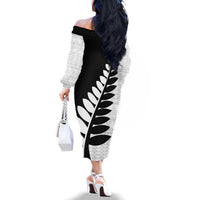 New Zealand Silver Fern Niho Taniwha Family Matching Off The Shoulder Long Sleeve Dress and Hawaiian Shirt LT9 - Polynesian Pride