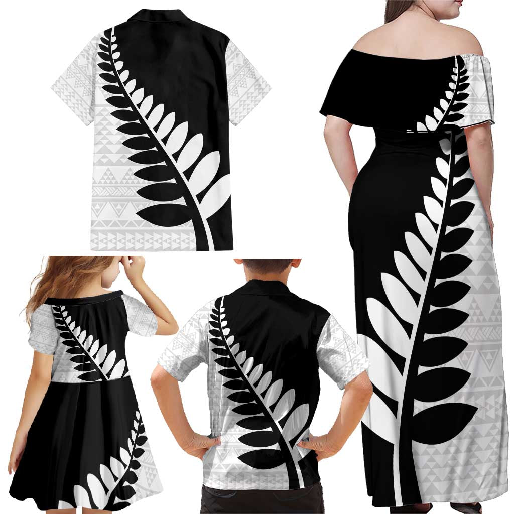 New Zealand Silver Fern Niho Taniwha Family Matching Off Shoulder Maxi Dress and Hawaiian Shirt LT9 - Polynesian Pride
