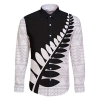 New Zealand Silver Fern Niho Taniwha Family Matching Off Shoulder Maxi Dress and Hawaiian Shirt LT9 Dad's Shirt - Long Sleeve Black - Polynesian Pride